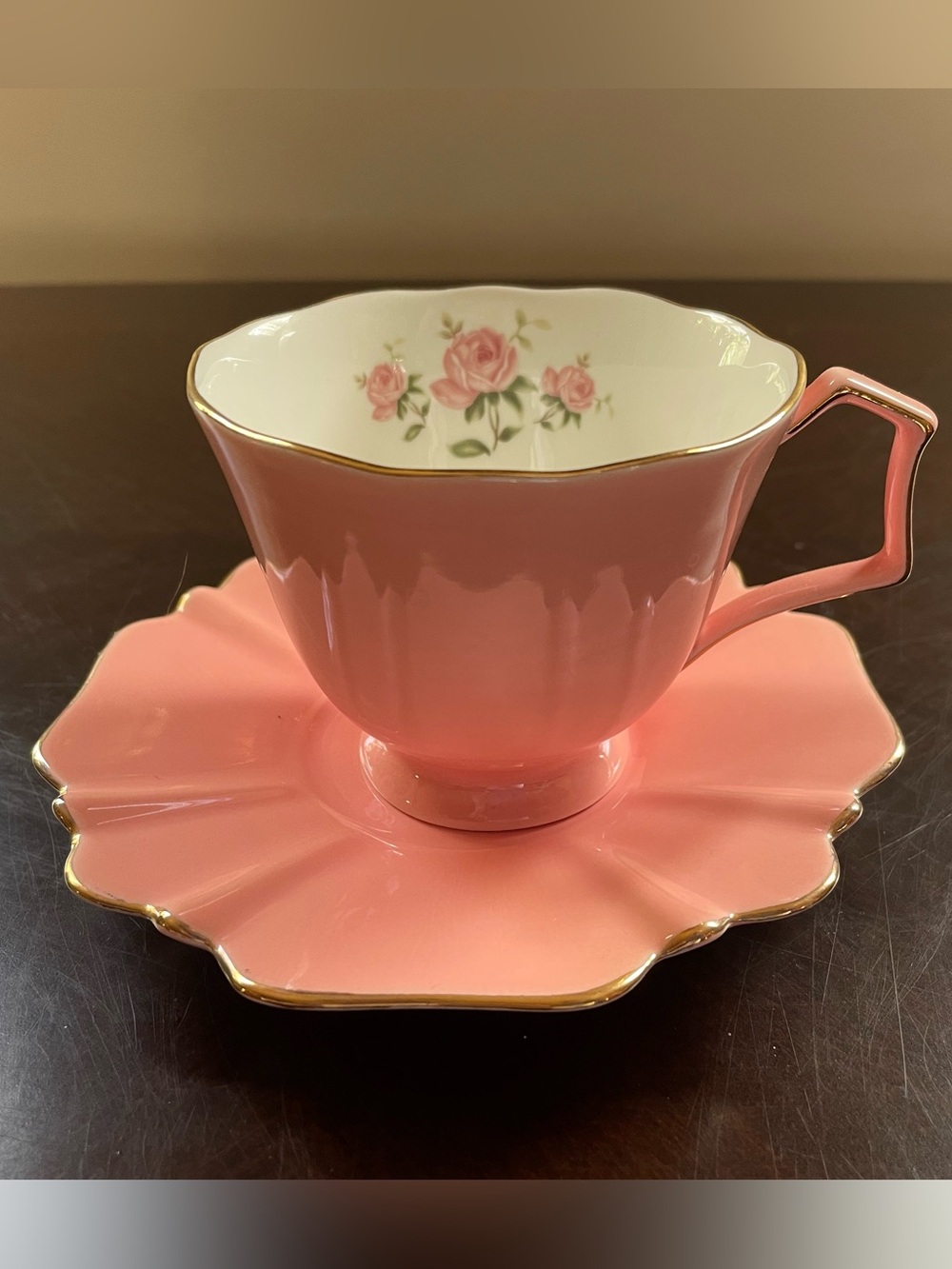 Meritage Pink and Gold Teacup and Saucer